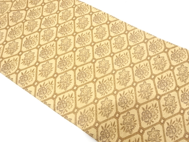 アンティーク　蜀江に花模様織り出し名古屋帯(295センチ)（着用可）